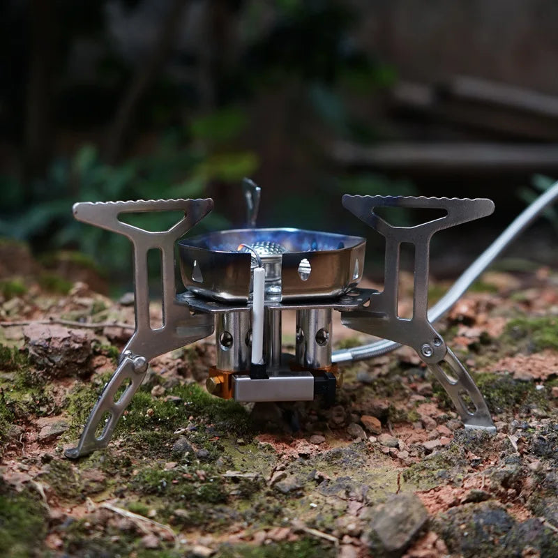 Three-Head Gas Stove Windproof Camping Silver