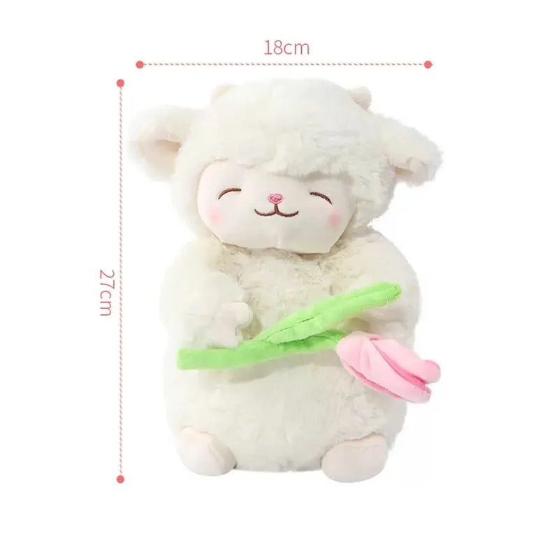 Kawaii White Sheep Lamb Plush with Tulip Flower