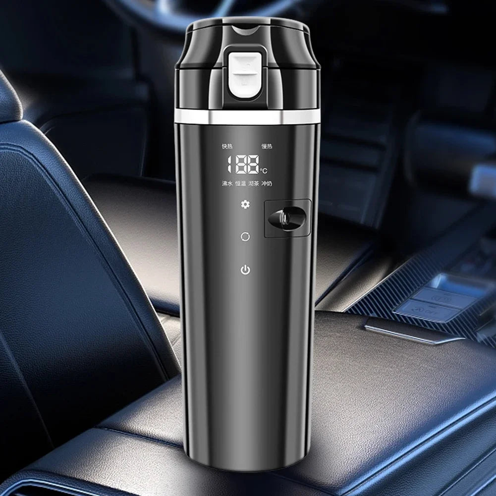Smart Car Heating Mug with Digital LCD Display 500ML Stainless Steel Black