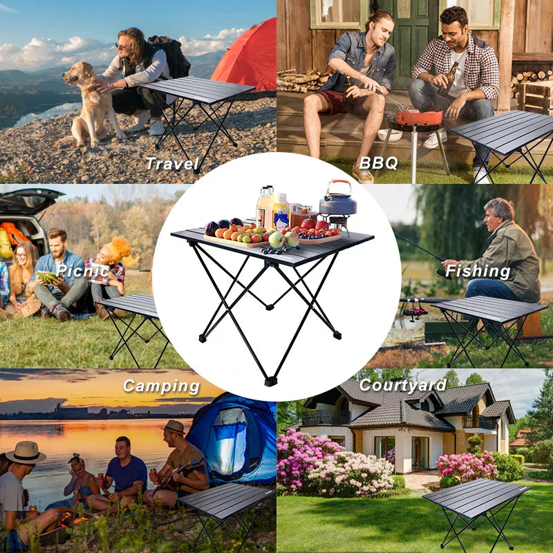 Portable Folding Camping Table Aluminum Black