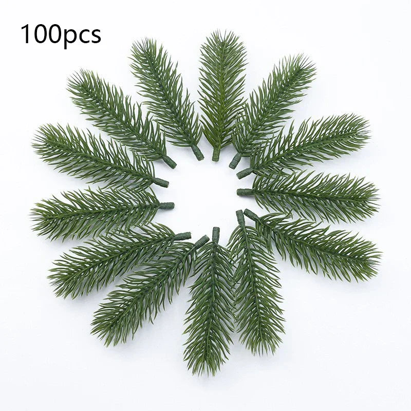 100pcs 10cm Christmas Pine Needle Artificial Plants - DIY Garland & Tree Decoration