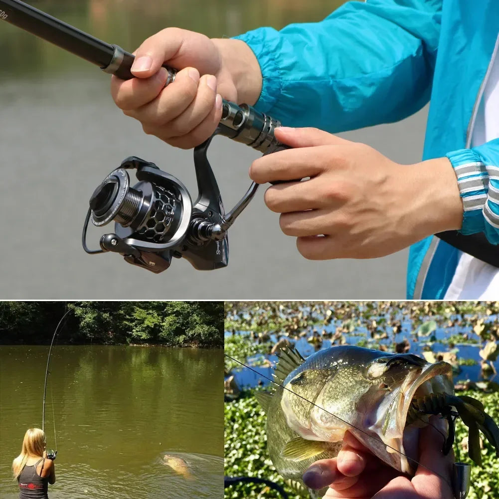 Telescopic Rod and Spinning Reel Carbon Fiber Travel Set Black