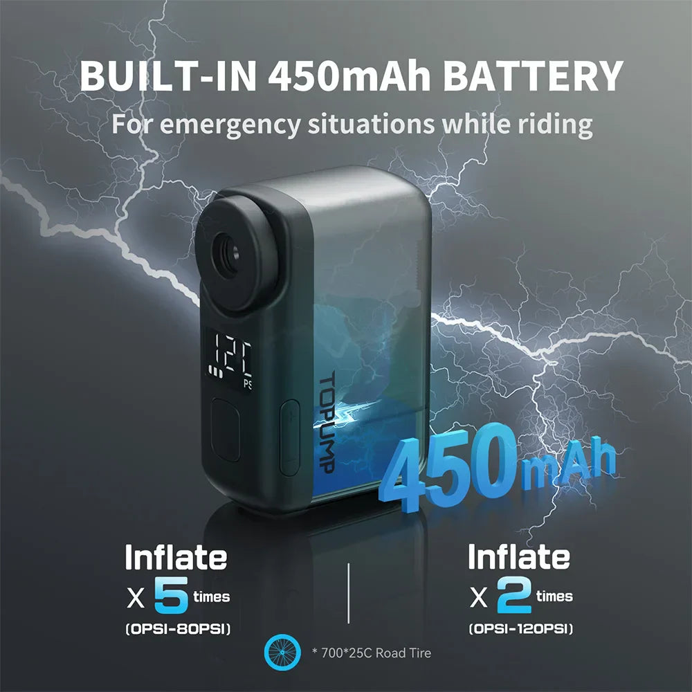 Mini Cordless Electric Bike Pump 120 PSI Tire Inflator with Screen Grey