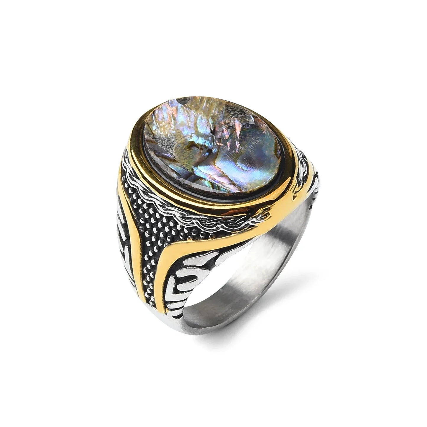 Stainless Steel Gemstone Rings for Men and Women (Abalone Shell)