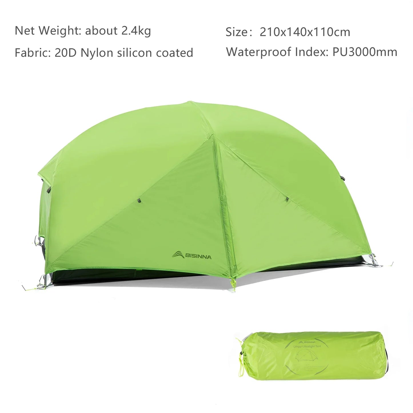 2-Person Double-Layer Camping Tent Waterproof Backpacking Green