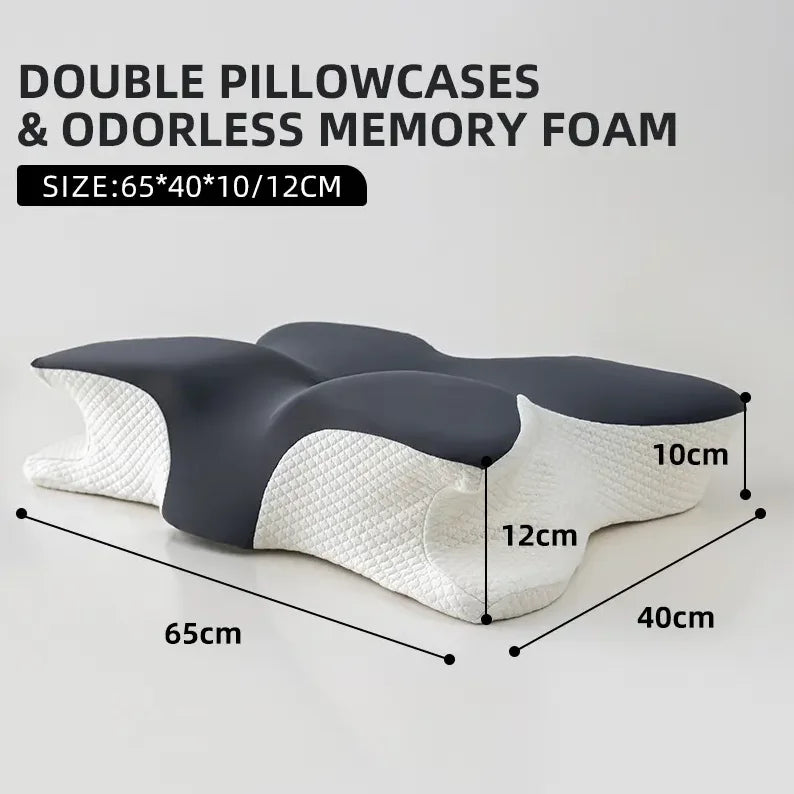 Butterfly-Shaped Orthopedic Memory Foam Pillow Cervical Neck Support Grey
