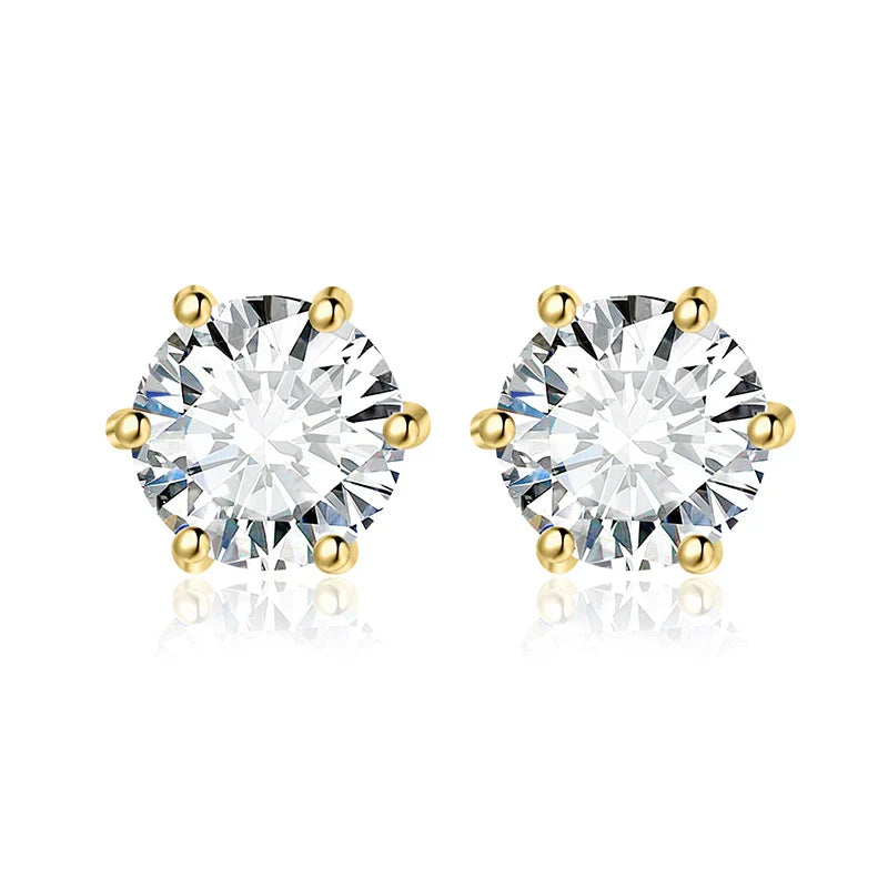 Earrings Stud Round 5A Zirconia for Women (Gold)