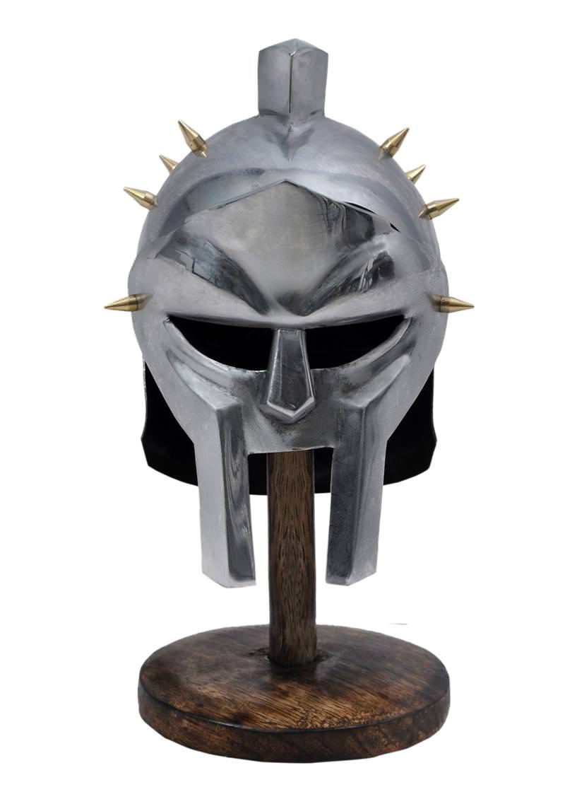 Miniature Roman Gladiator Helmet With Brass Spikes Includes Display Stand - TOPHATTER'S ARMORY DEALS