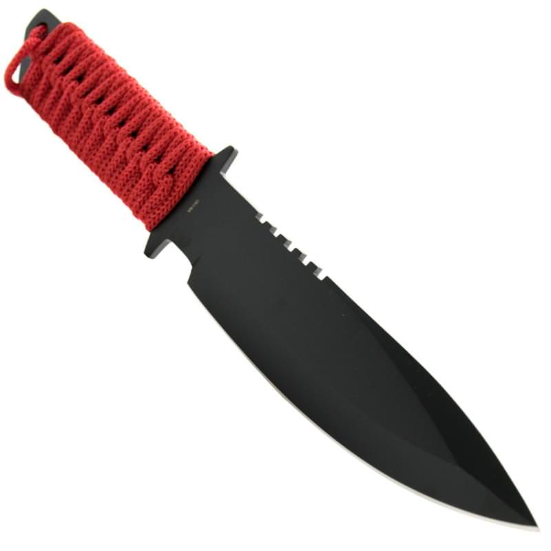 Military Night Hunter Hunting Knife Red Para-cord Wrapped Handle Full Tang