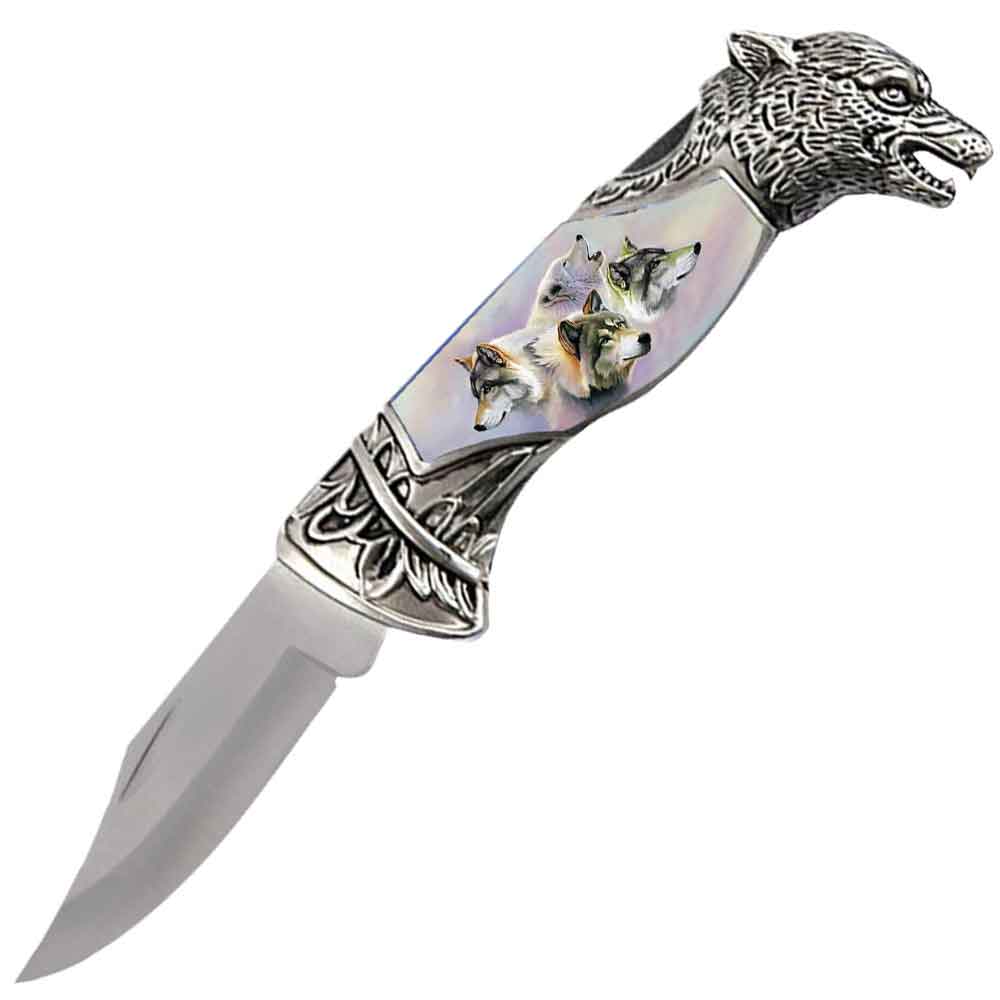 8" Overall Wolf Head Lockback Folding Pocket Knife in a Gift Box Style-10 - TOPHATTER'S ARMORY DEALS