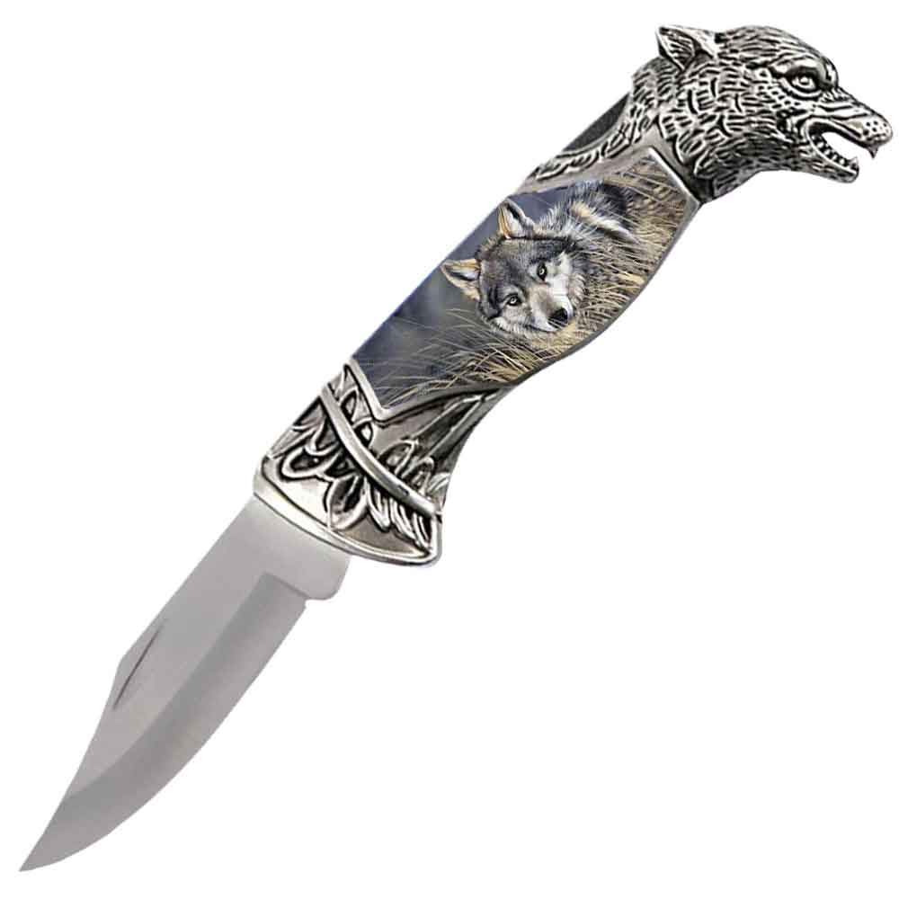 8" Overall Wolf Head Lockback Folding Pocket Knife in a Gift Box Style-6 - TOPHATTER'S ARMORY DEALS