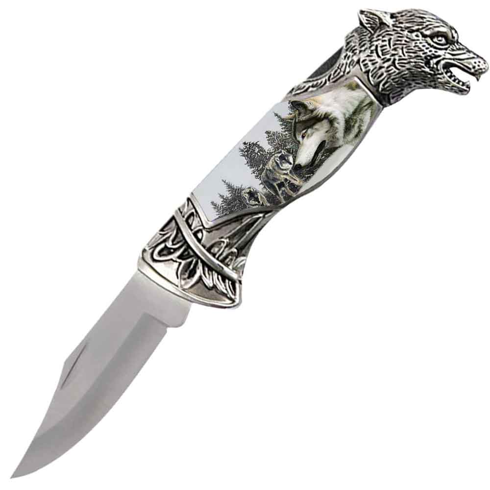 8" Overall Wolf Head Lockback Folding Pocket Knife in a Gift Box Style-8 - TOPHATTER'S ARMORY DEALS