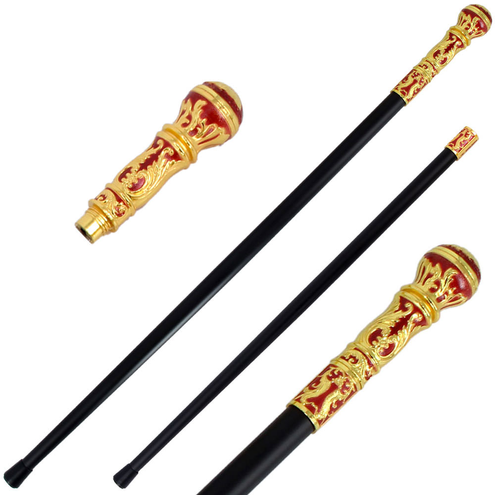 36" Golden Red Knob Deluxe Steel Walking Stick Gentleman's Cane - TOPHATTER'S ARMORY DEALS