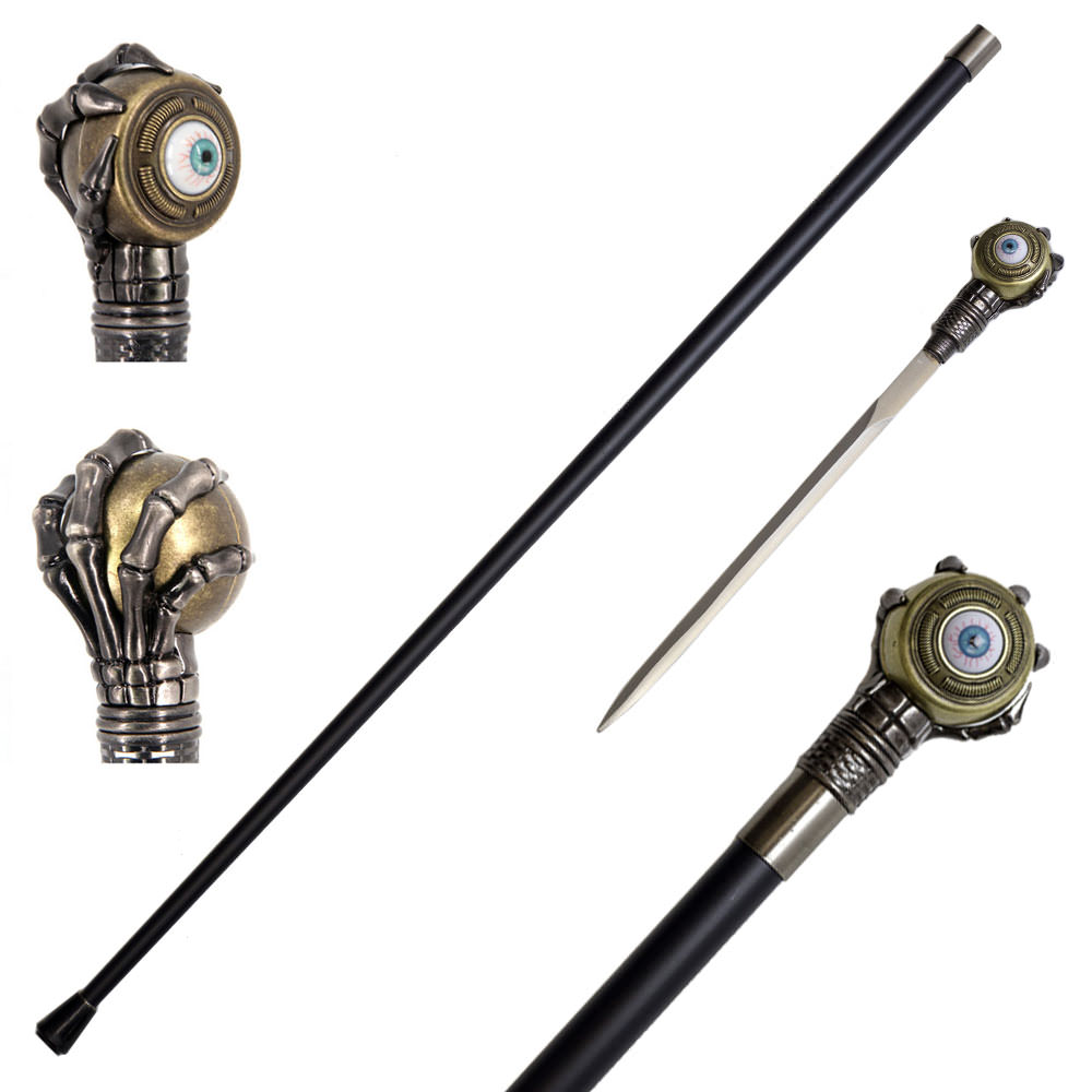 Rolling Evil Eye Swagger Cane Sword With Skeletal Hand Handle