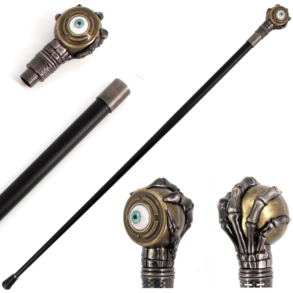 Rolling Evil Eye Cane Staff with Skeletal Hand Handle - TOPHATTER'S ARMORY DEALS