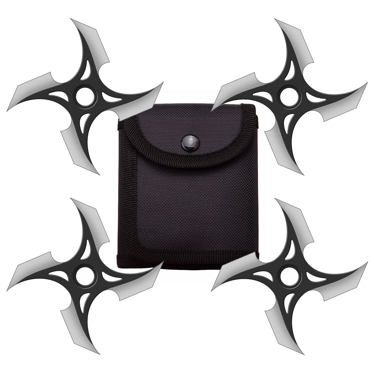 4 Pc Set Black and Satin Finish Four Point Throwing Ninja Stars Shuriken