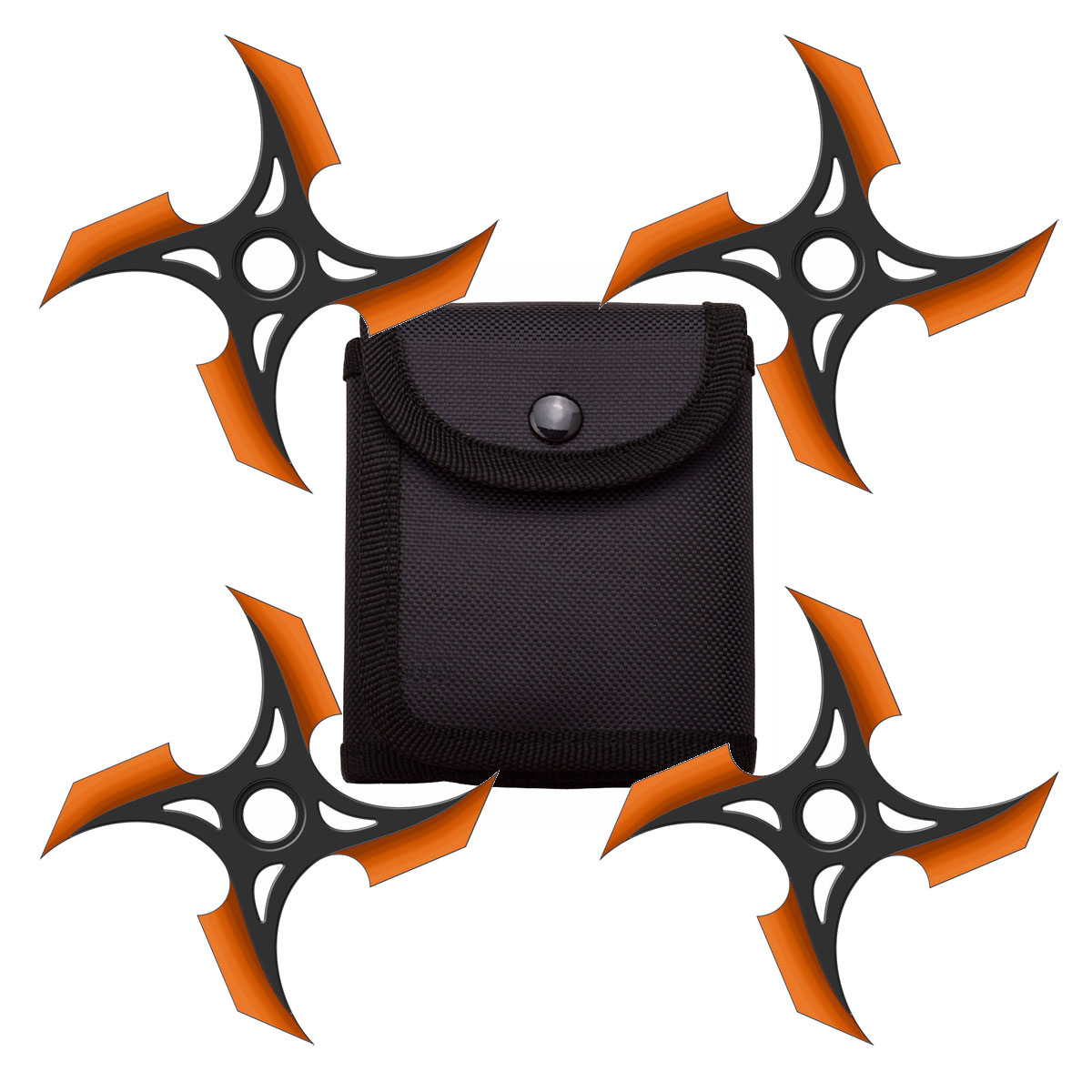 4 Pc Set Black and Orange Finish Four Point Throwing Ninja Stars Shuriken - TOPHATTER'S ARMORY DEALS