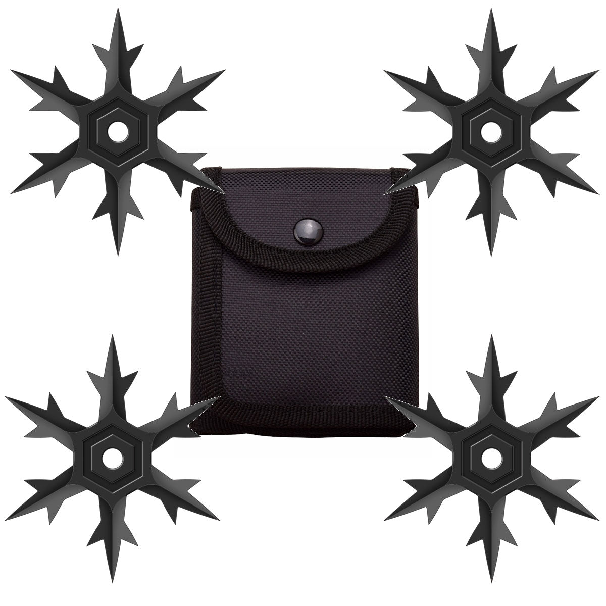 4 Pc Set Black Finish Six Point Throwing Ninja Stars Snowflake Shurikens - TOPHATTER'S ARMORY DEALS