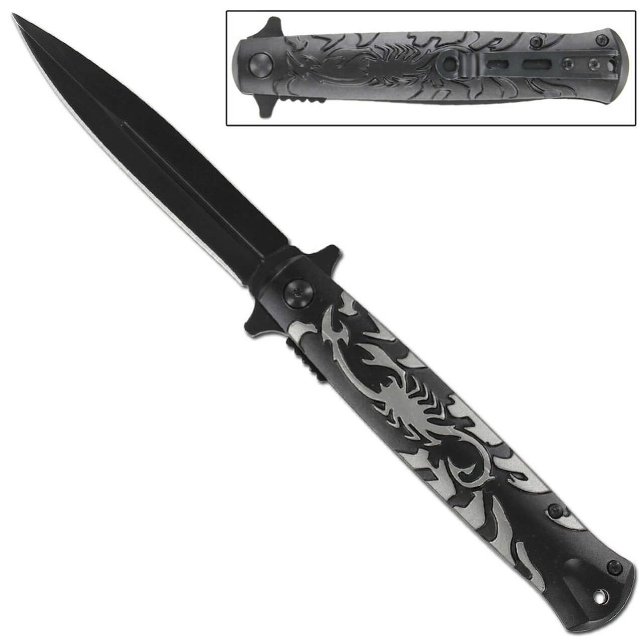 4" Blade Scorpion Spring-Assist Folding Stiletto Knife