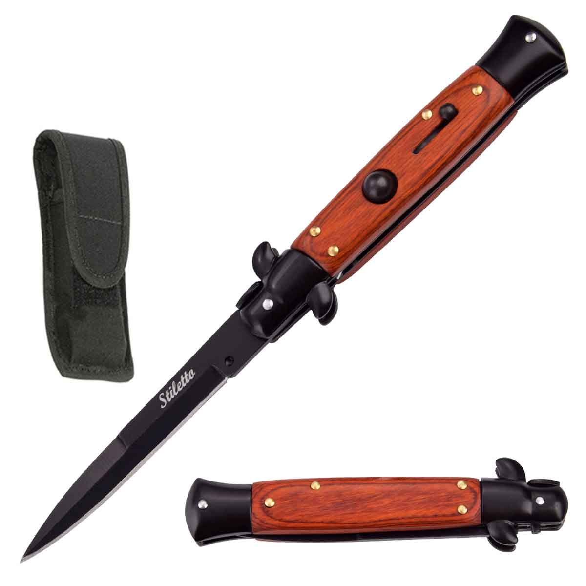 8.75" Italian Stiletto Automatic Knife Pakkawood Handle - TOPHATTER'S ARMORY DEALS