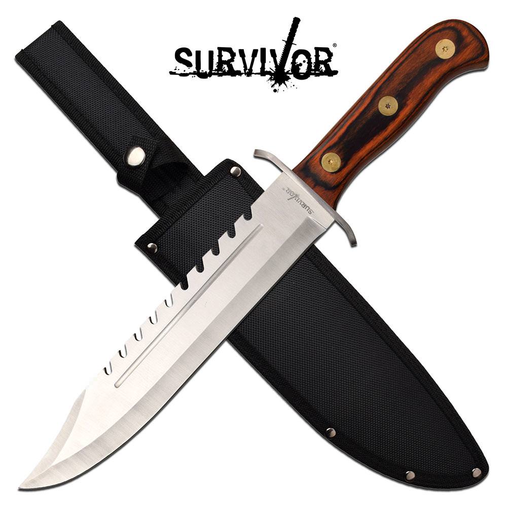 Survival Knife 16 Inch Big Bad Bowie Knife Brown Pakkawood Handle - TOPHATTER'S ARMORY DEALS