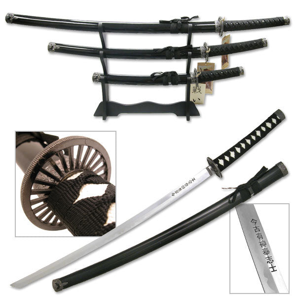 3 pc Last Samurai Movie Sword Set Crane Guard with Stand