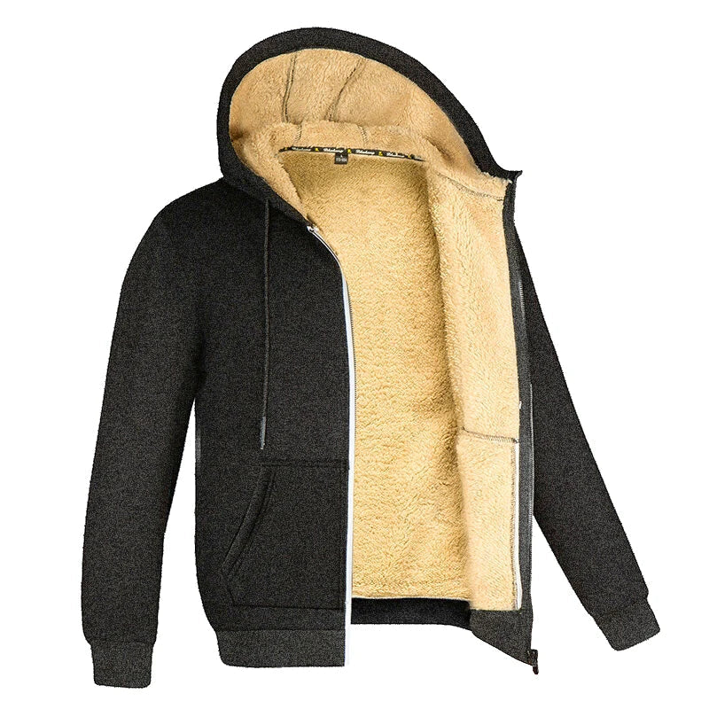 Winter Hooded Fleece Jacket Zipper Coat Unisex (Dark Grey)