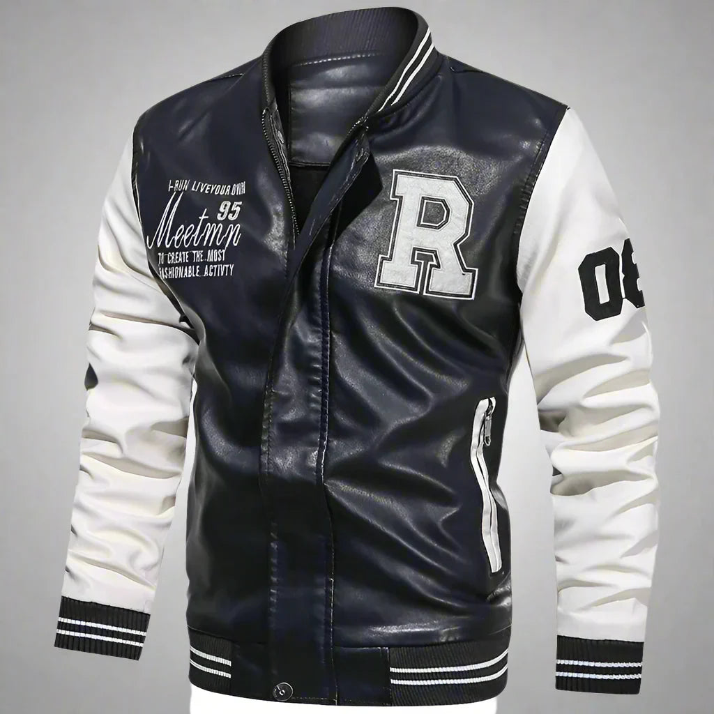 Men's PU Leather Moto Jacket (WHITE)