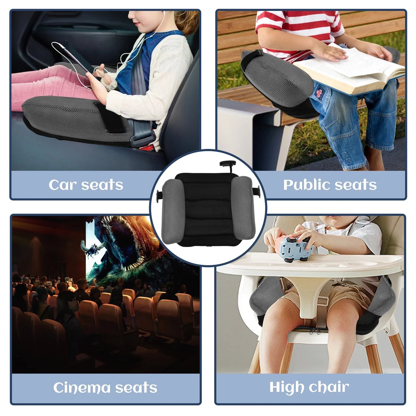 Inflatable Portable Car Booster Seat Cushion for Kids Toddlers Black