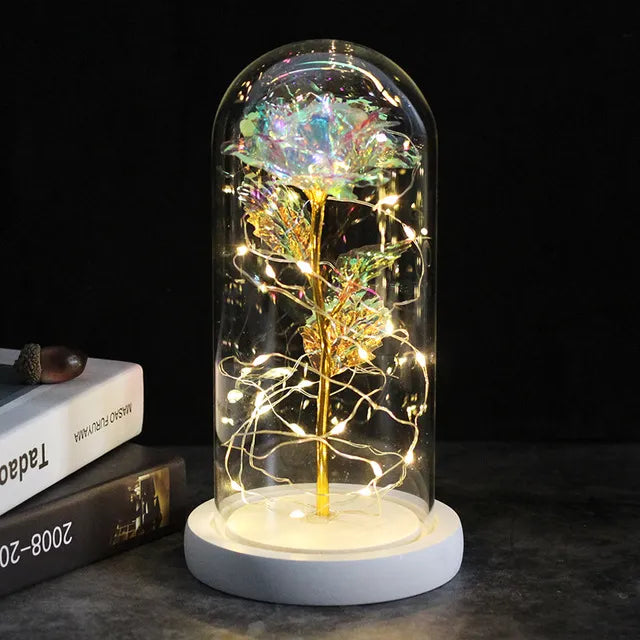 LED Galaxy Rose - Beauty and the Beast Eternal Flower Glass Cover - White Base Bright