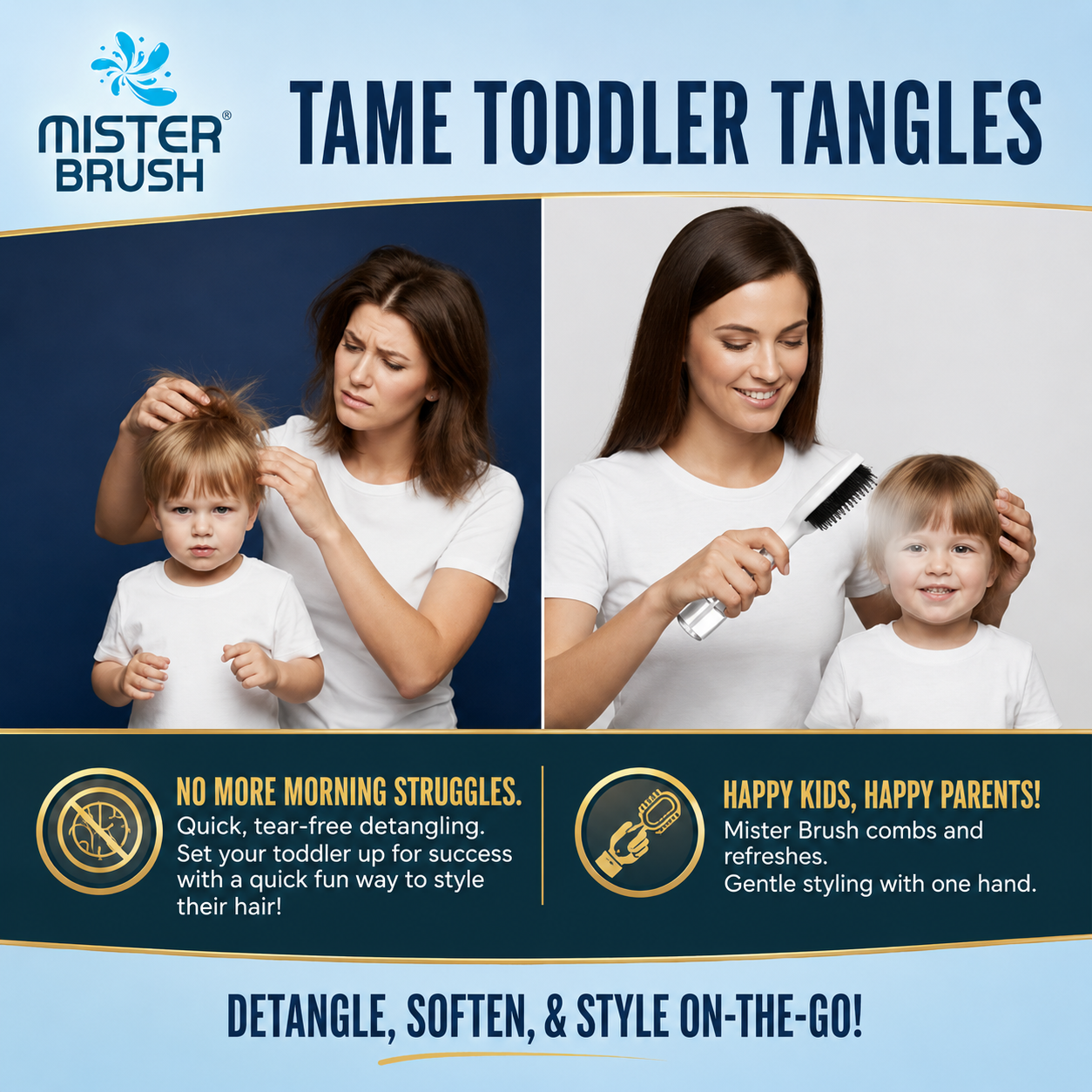 Misting Hair Brush for Effortless Confidence with No-Tangle Bristles, Wet & Dry