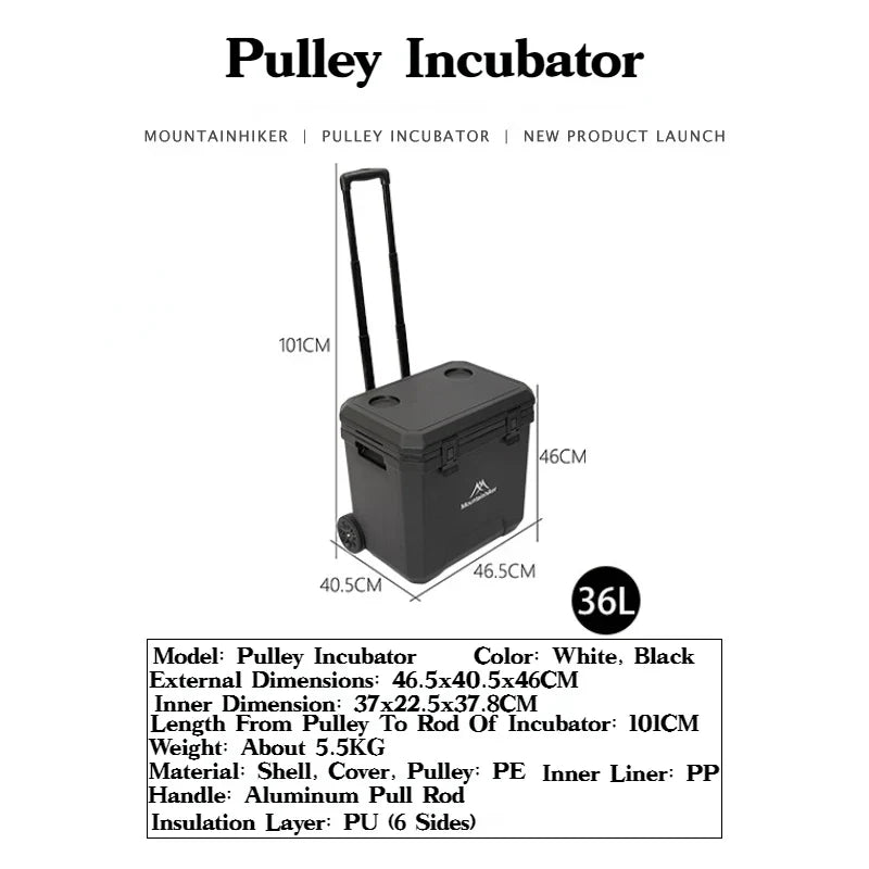 36L Portable Outdoor Refrigerator Box with Trolley Wheels Black