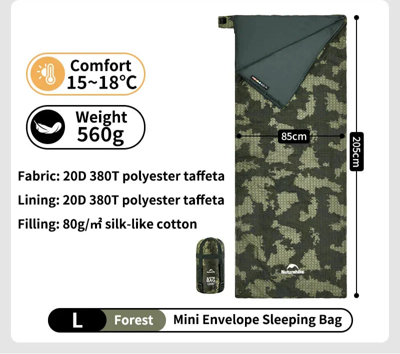 Camouflage Ultralight Waterproof Sleeping Bag Splicable 3-Season Green