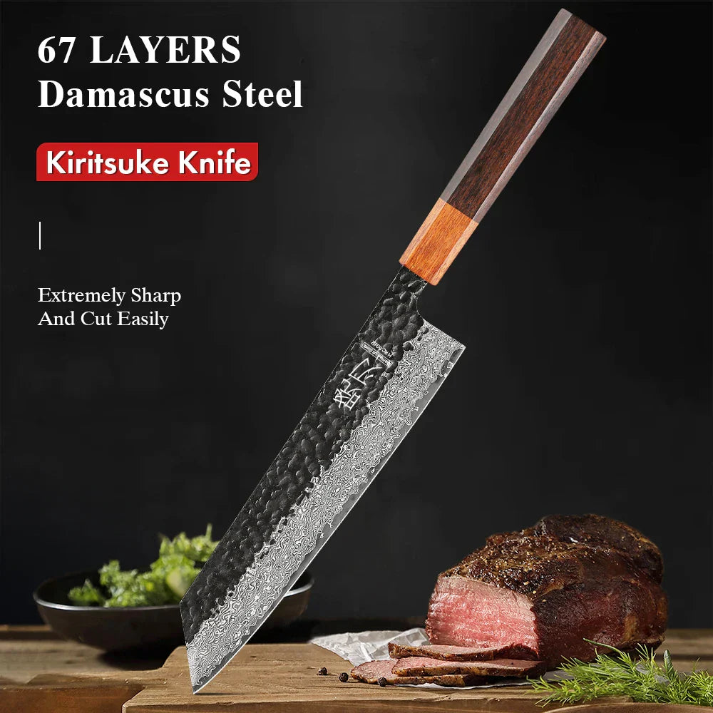 8.2-Inch Damascus Steel Cleaver Hand-Forged Knife Black