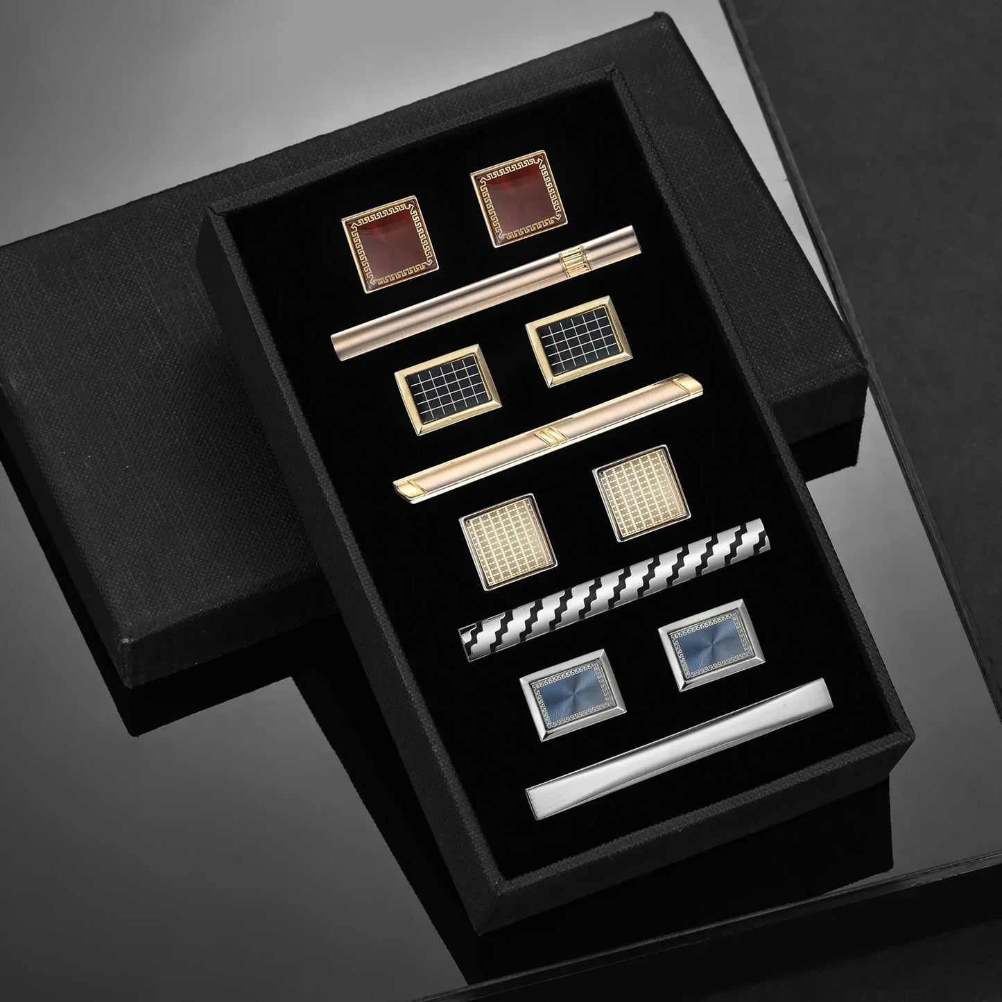 4-Piece Tie Clips & Cufflinks Set with Box