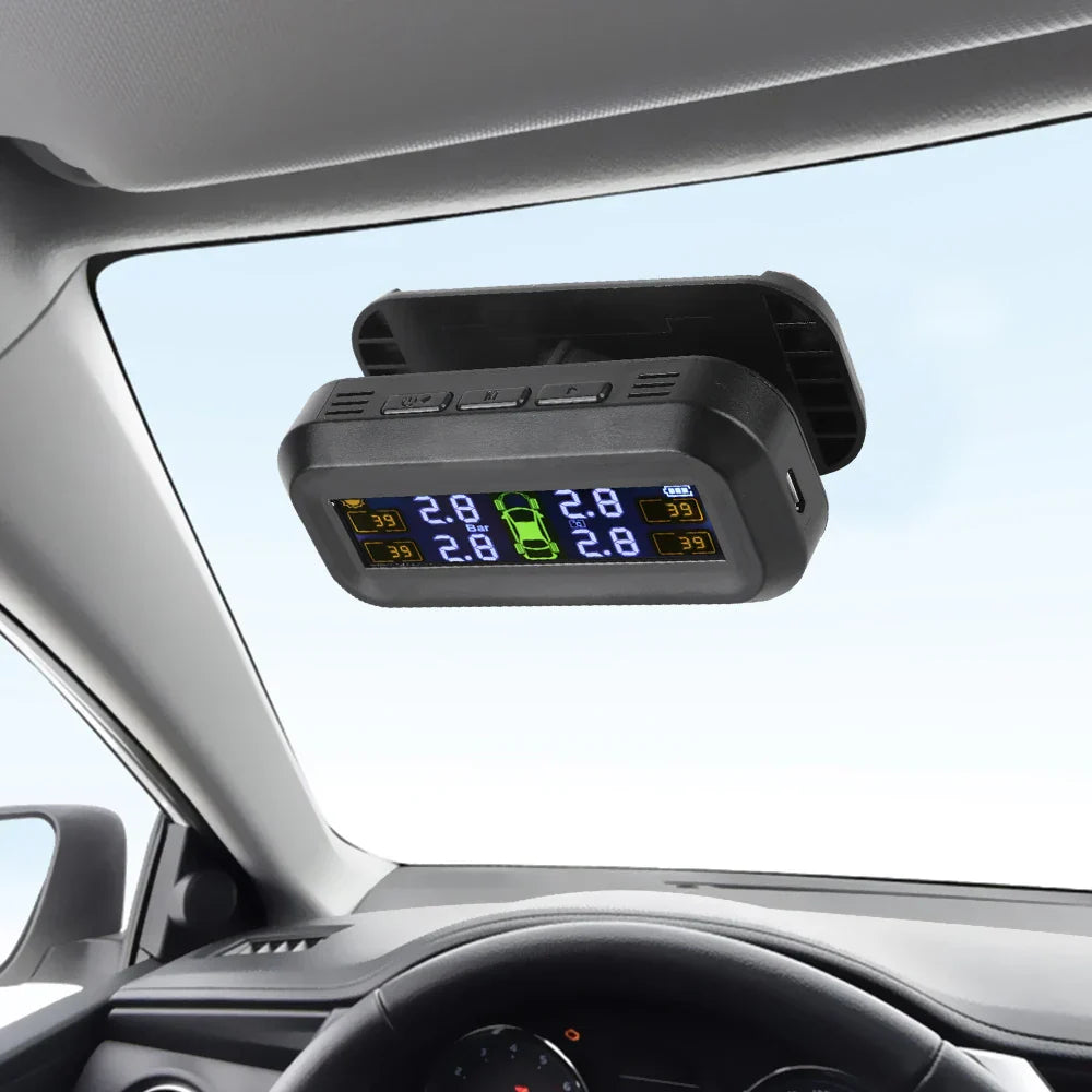 Wireless Tire Pressure Monitoring System Solar And USB Charging Black