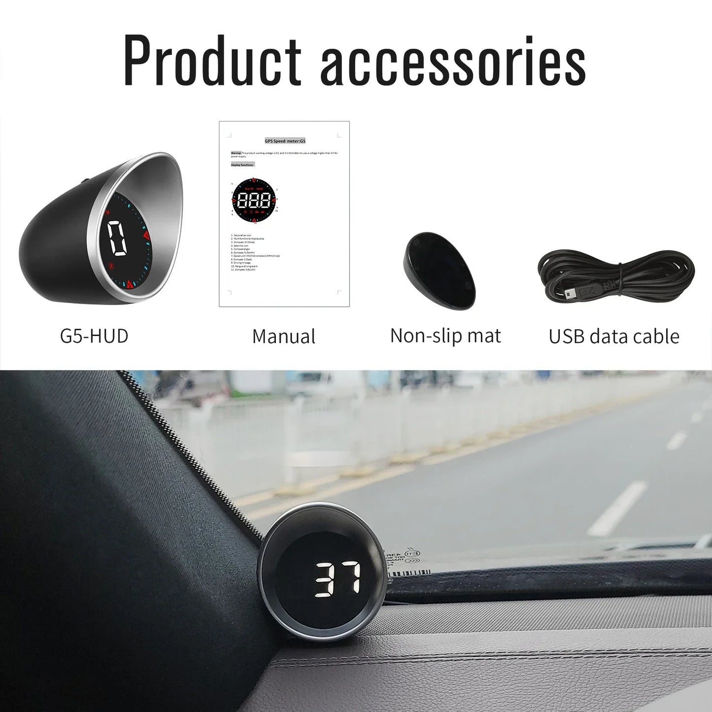 Universal GPS Head-Up Display–Digital Speedometer Black