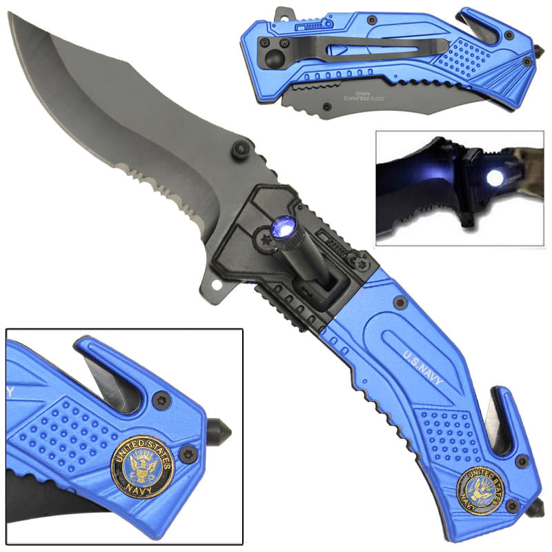 Spring Assist LED Tactical US Navy Rescue Assisted Opening Knife