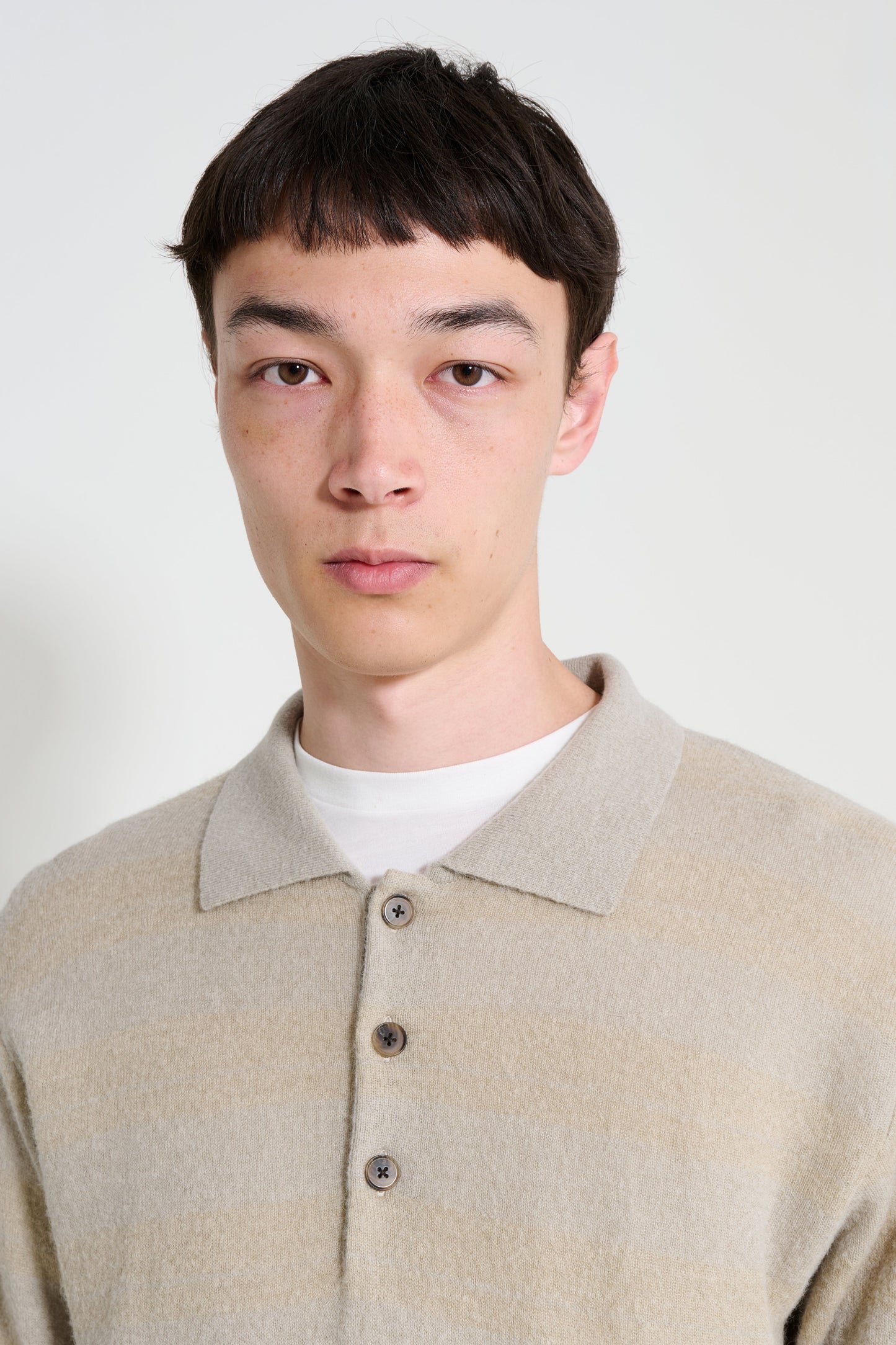 ssstein W/AL/NY Knit Stripe Polo LS Beige Greige Mix