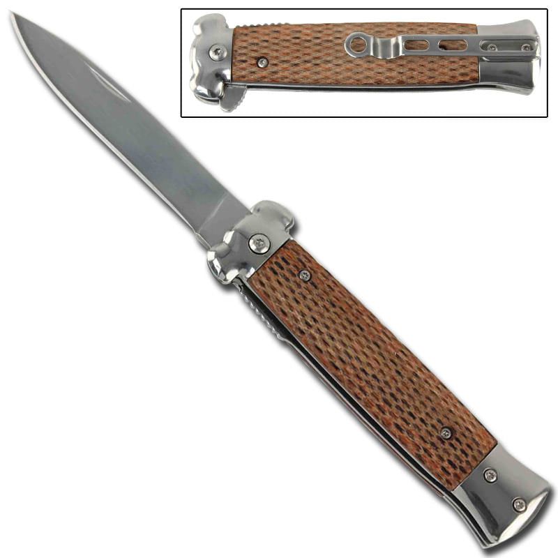 Stiletto Style Spring Assisted Knife - Pakkawood Handle - TOPHATTER'S ARMORY DEALS
