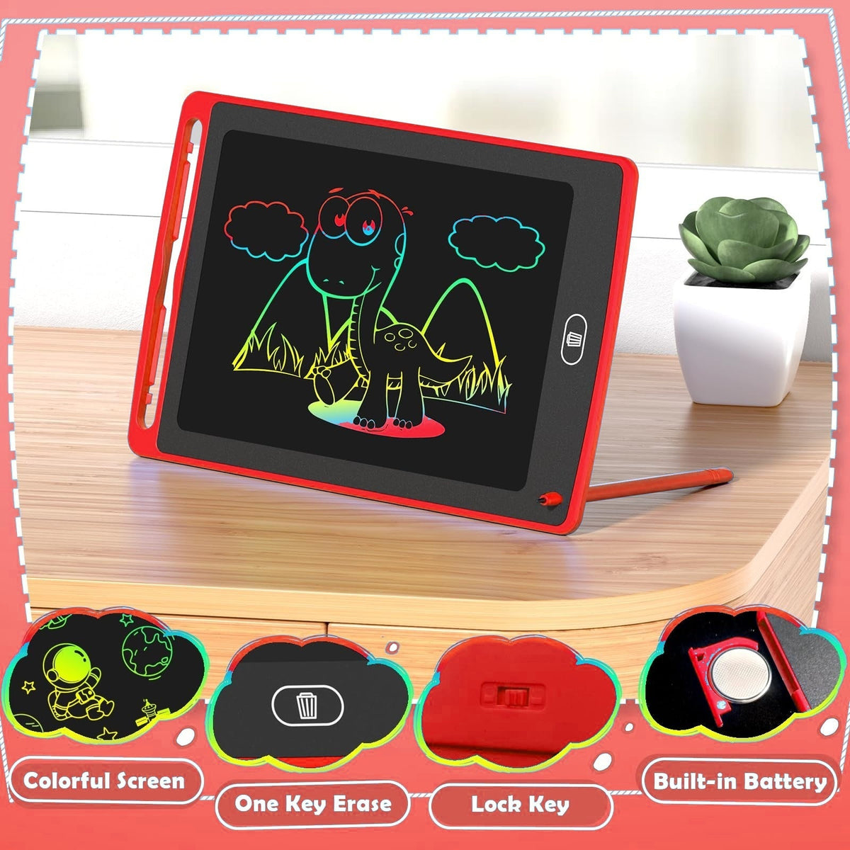 8.5 Inch LCD Writing Tablet for Kids - Colorful Doodle Board with Stylus and Lock Key
