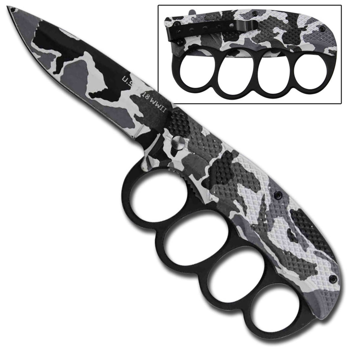 3.5" Blade Camo Trench Knuckle Spring-Assist Folding Knife - TOPHATTER'S ARMORY DEALS