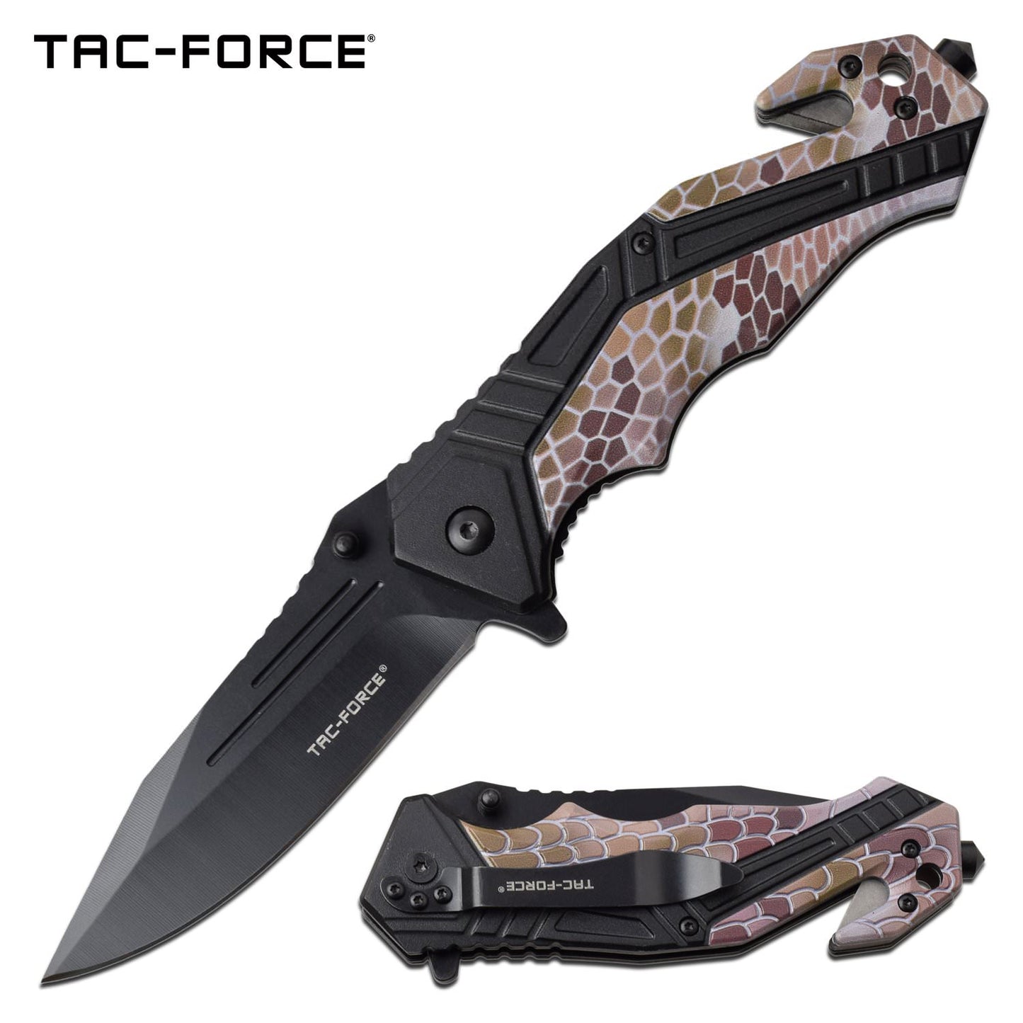 Tactical Pocket Knife Spring Assisted Knife Black Brown Camo