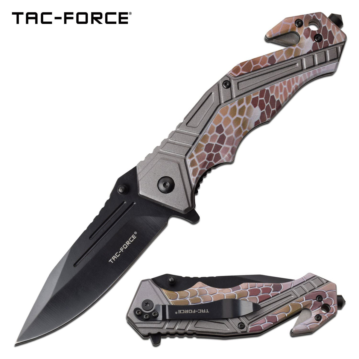 Tactical Pocket Knife Spring Assisted Knife Gray Brown Camo - TOPHATTER'S ARMORY DEALS