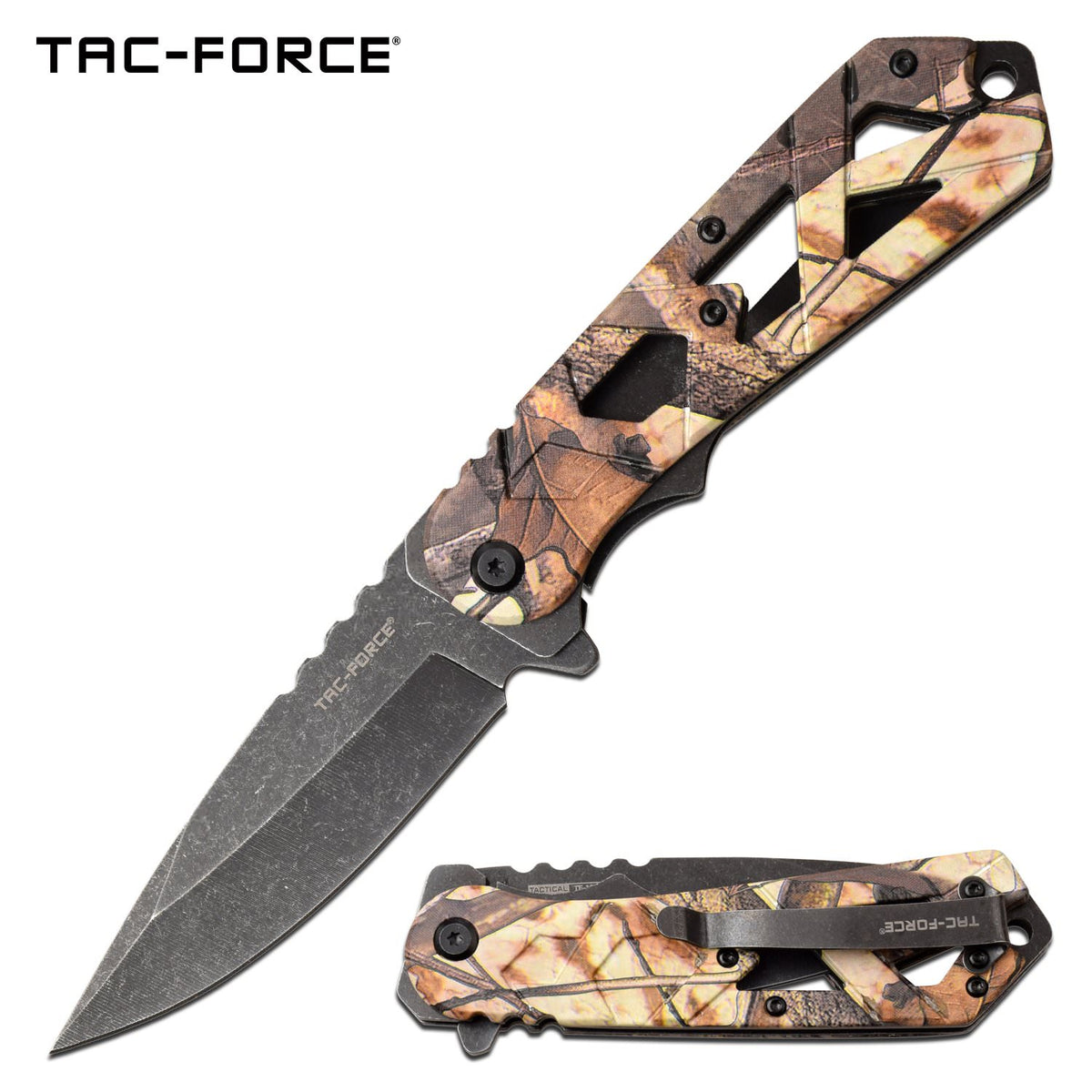 Spring Assist Folding Knife 3.75" Stone Gray Blade Hunter Fall Camo - TOPHATTER'S ARMORY DEALS