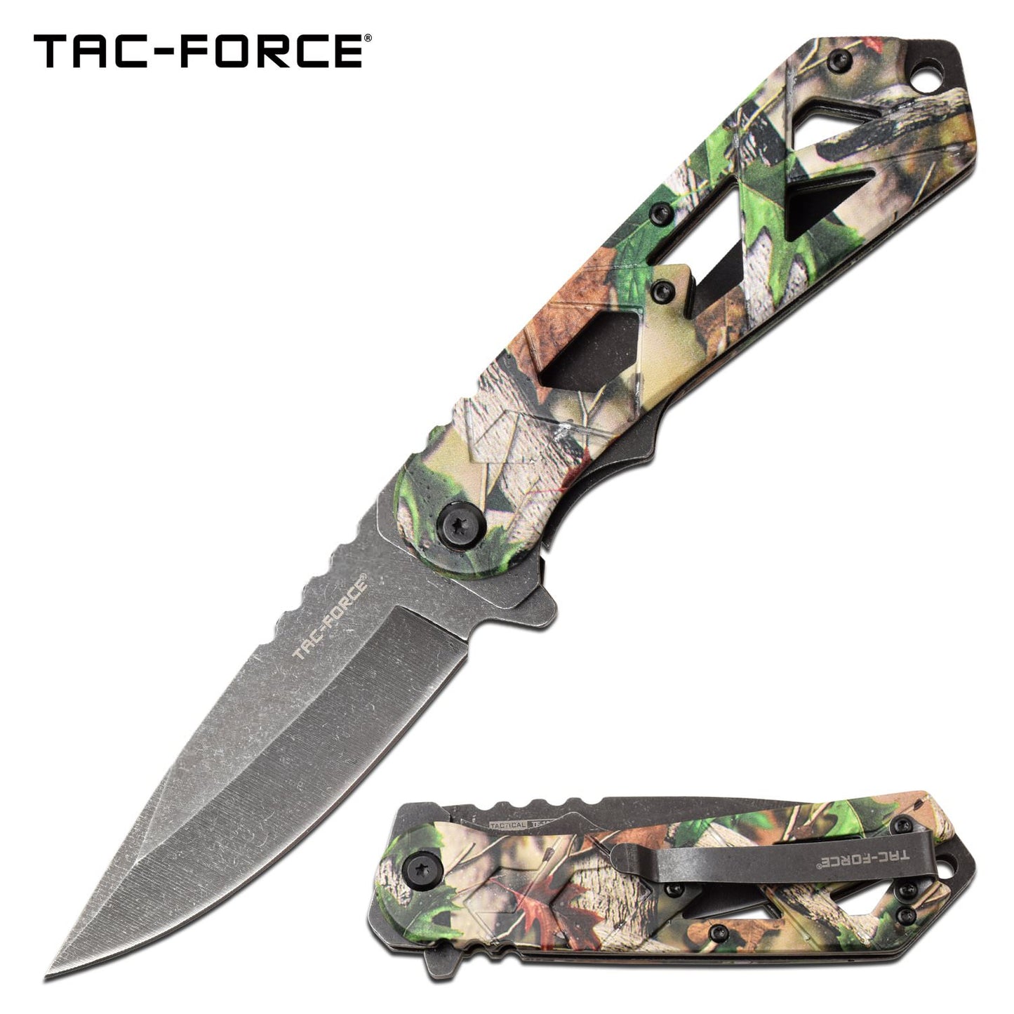 Spring Assist Folding Knife 3.75" Stone Gray Blade Hunter Tree Camo