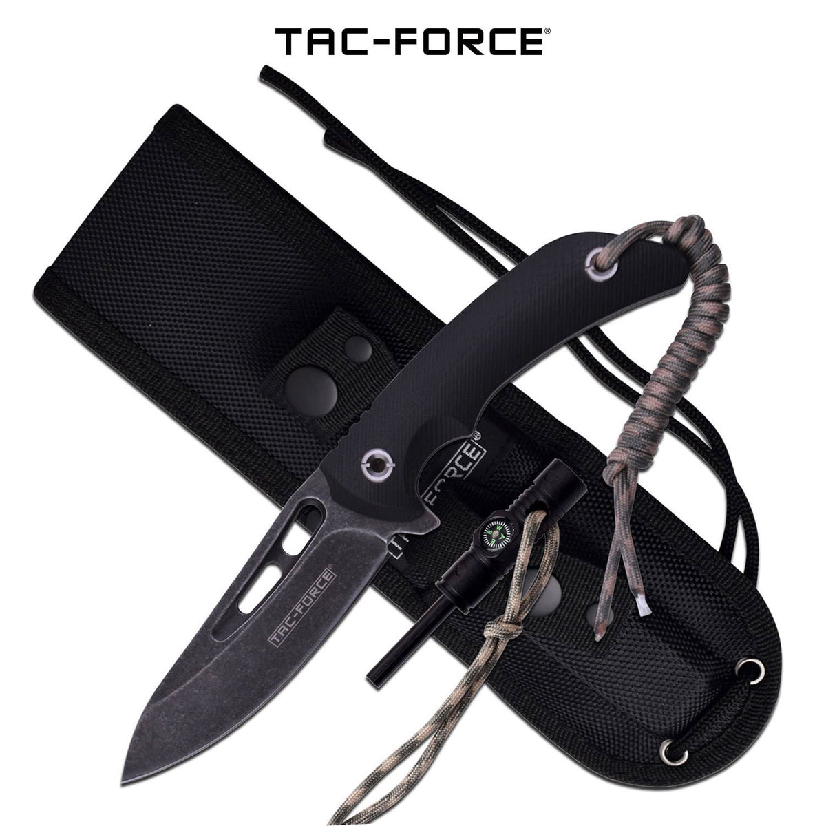 Tac Force Fixed Blade Outdoor Survival Knife Compass Fire Starter Lanyard - TOPHATTER'S ARMORY DEALS