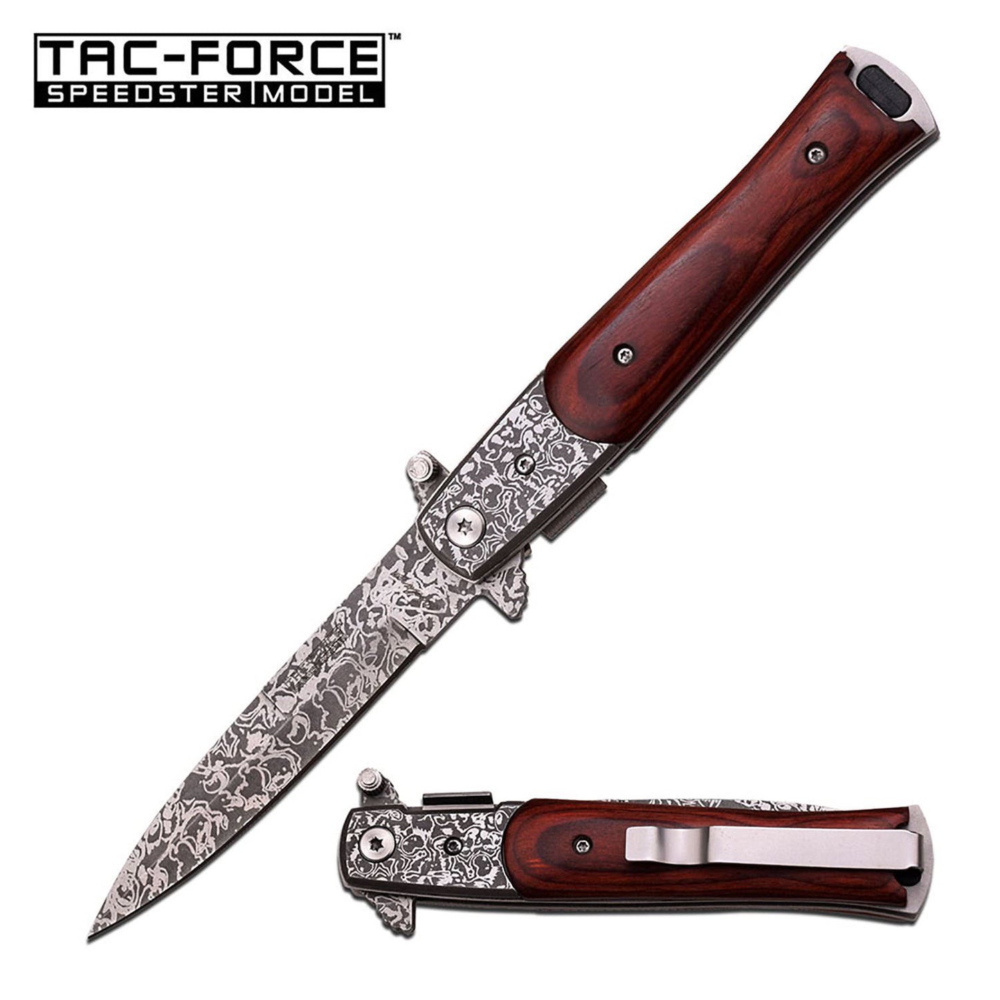 Stiletto Spring Action Assisted Knife - Brown Pakkawood