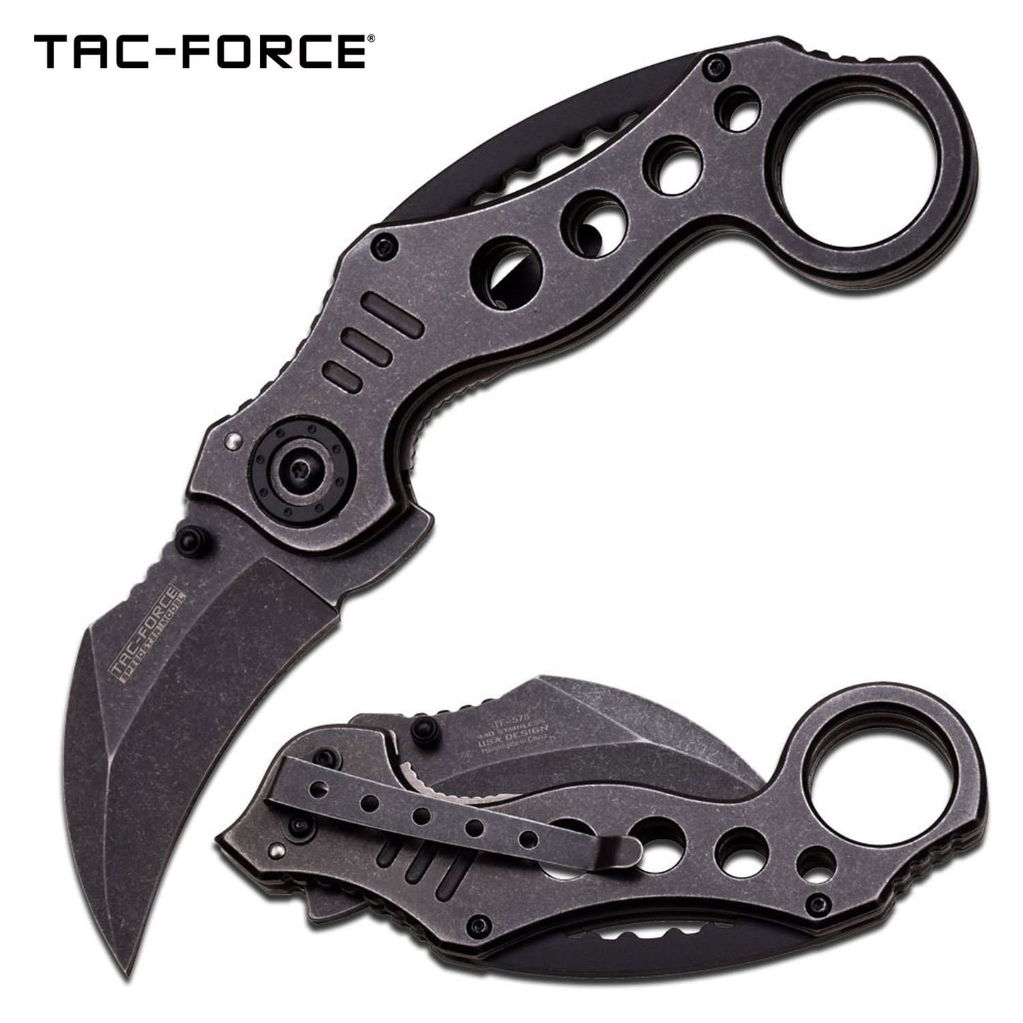 Tac Force 5 Inches Closed Spring Assisted Folder With Stone Wash Stainless Steel Handle