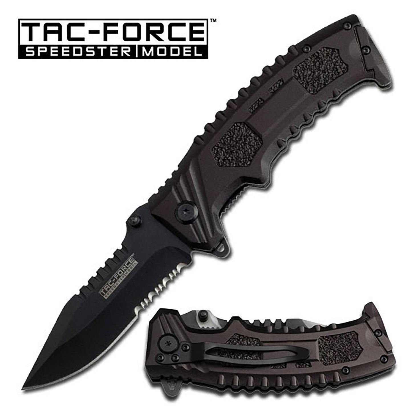 Black Serrated Blade Combat Spring-Assist Folding Pocket Knife